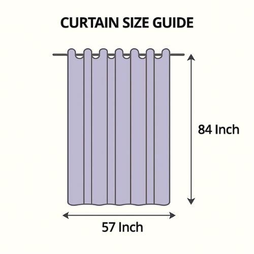 Curtain size guide showing panel dimensions of 57 inches width by 84 inches height