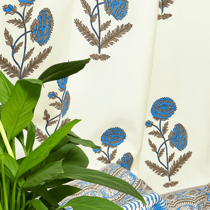 Artisan block printed curtain styled with indoor plant